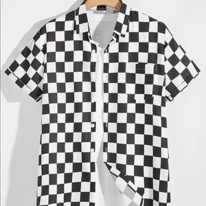 Black and White Checkered Button Down Shirt Sleeve Shirt